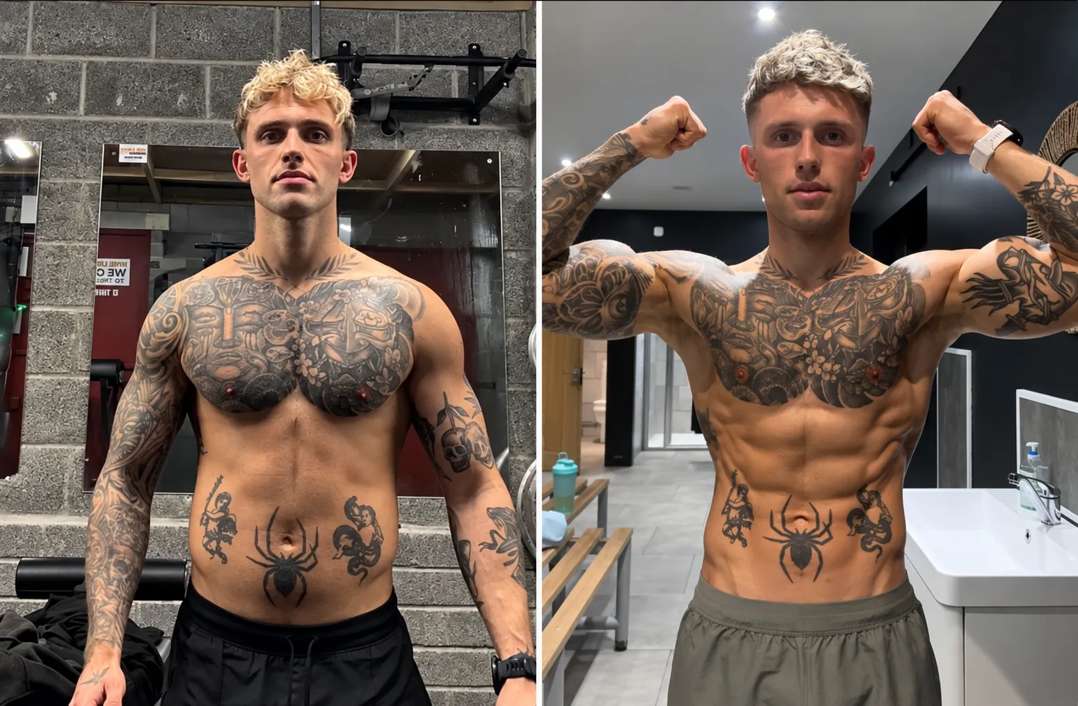 Dom, before and after 8 weeks of coaching