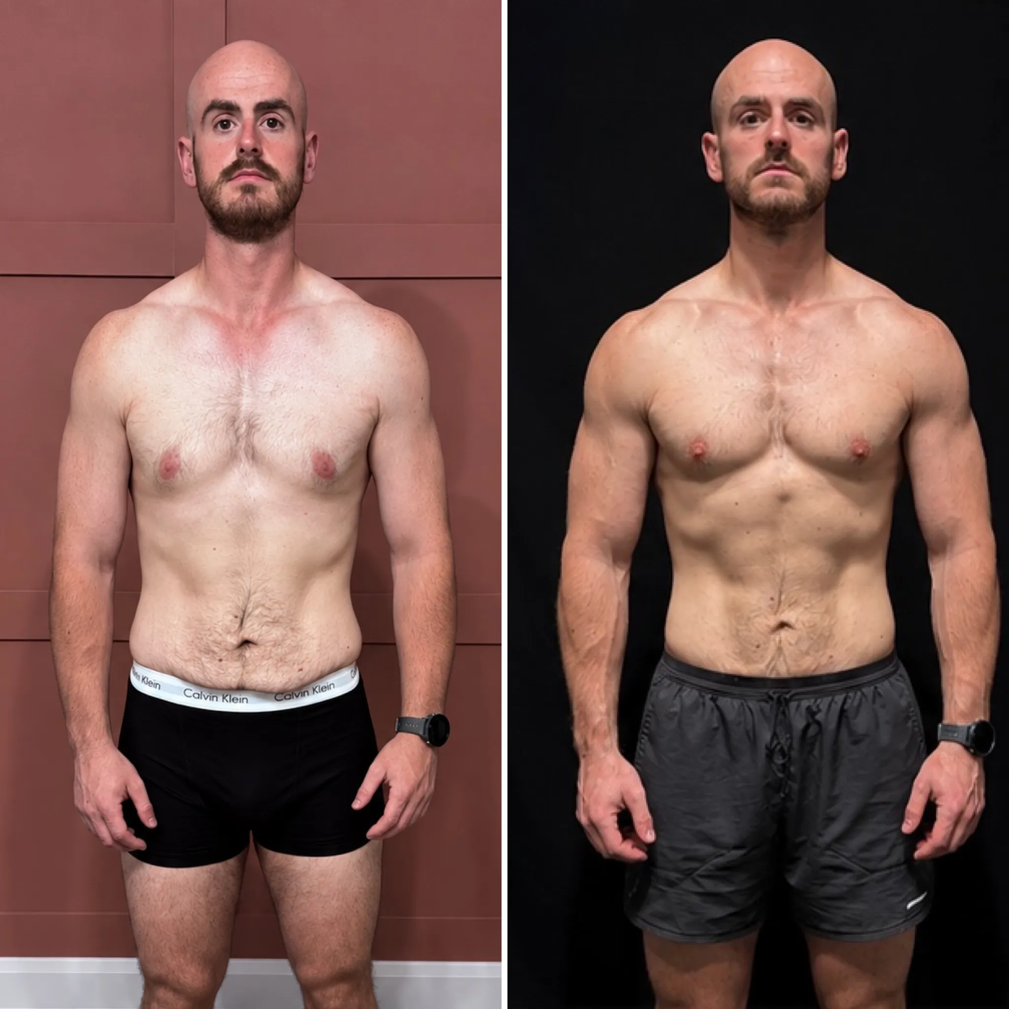 Keiron, before and after 8 weeks of coaching