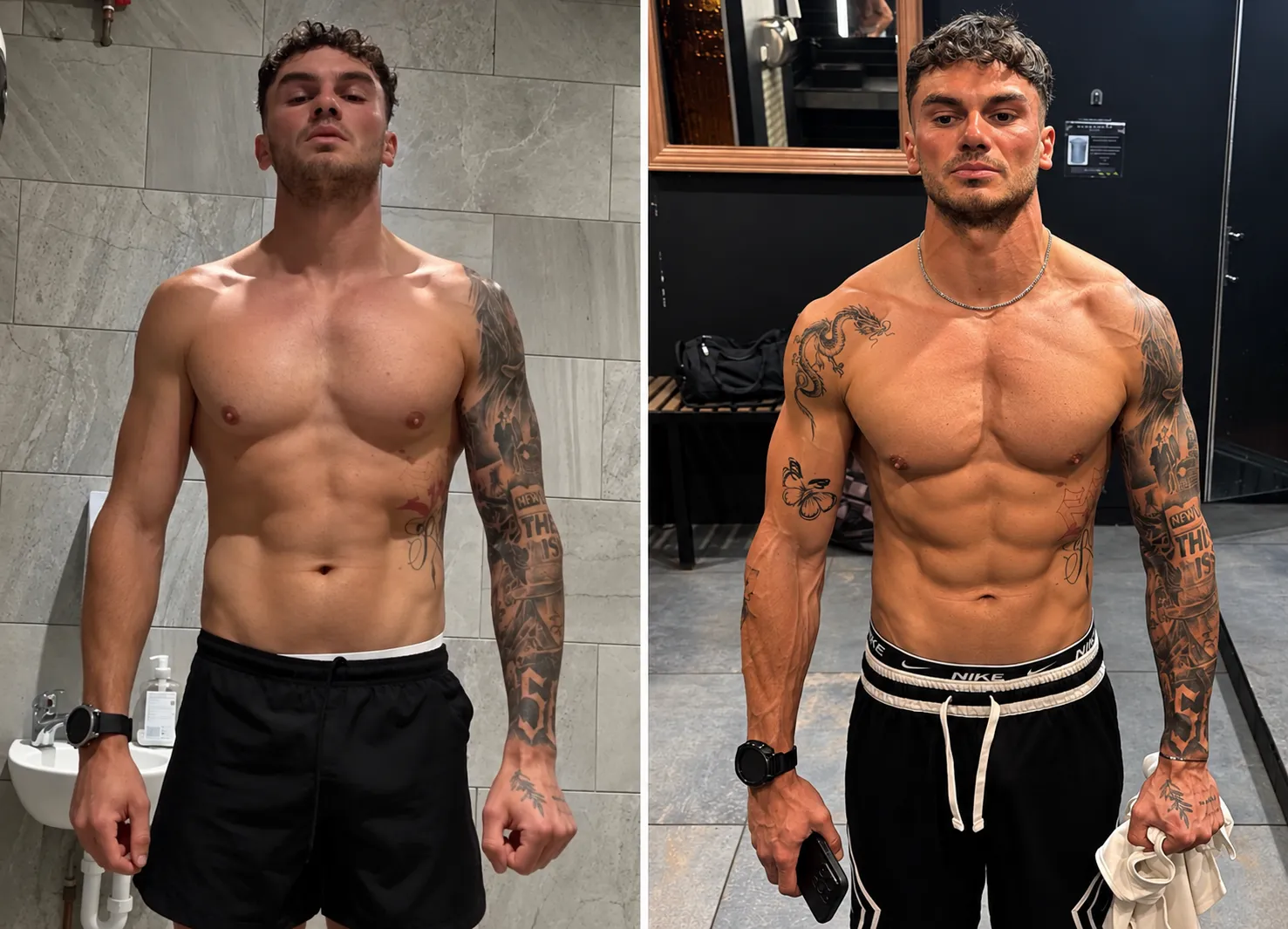 Lewis, before and after 20 weeks of coaching