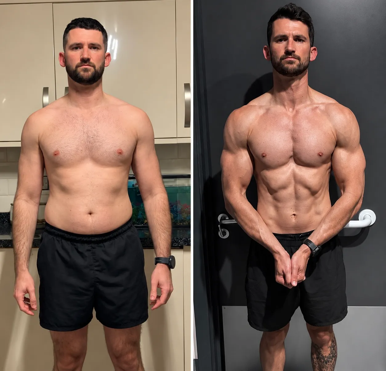 Liam, before and after 16 weeks of coaching
